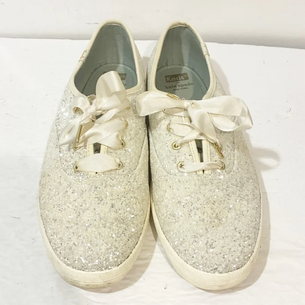 Kate Spade‎ Size 11 White Glitter Sparkle Wedding Low Top Sneaker